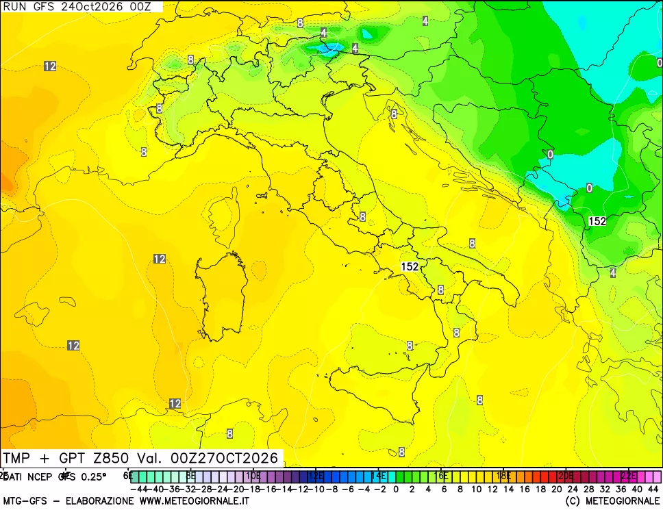 mappa 850 hPa Temp + GPT