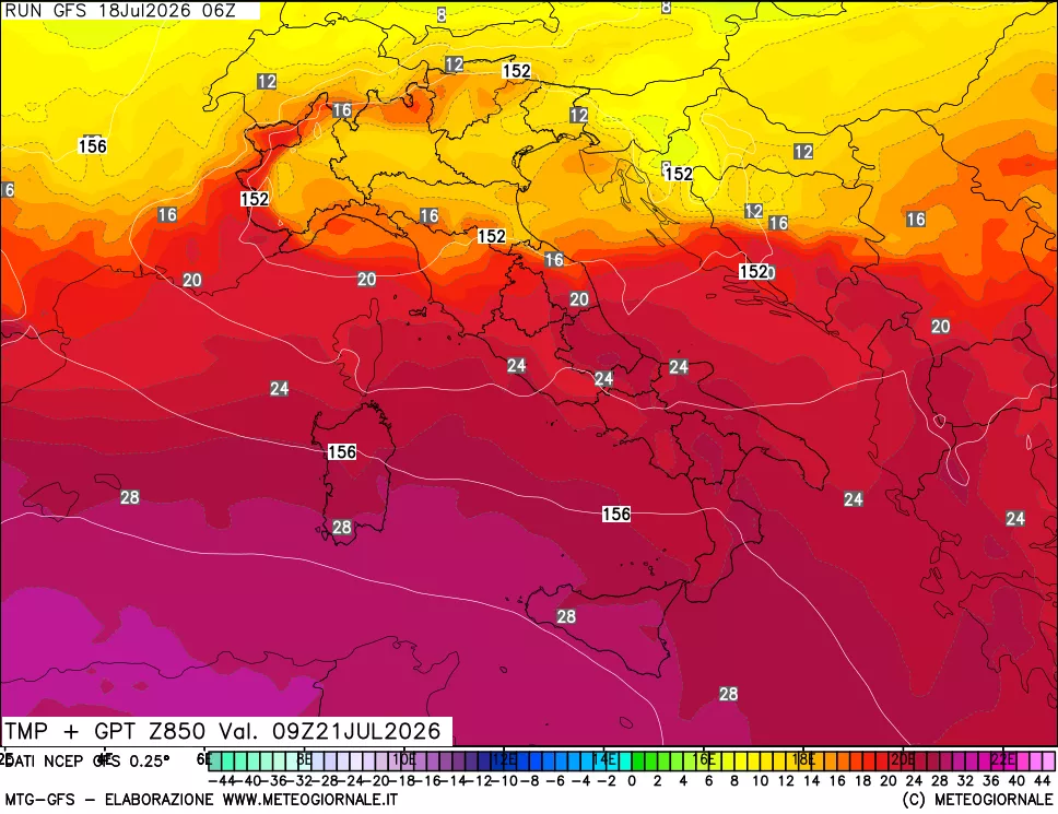 mappa 850 hPa Temp + GPT
