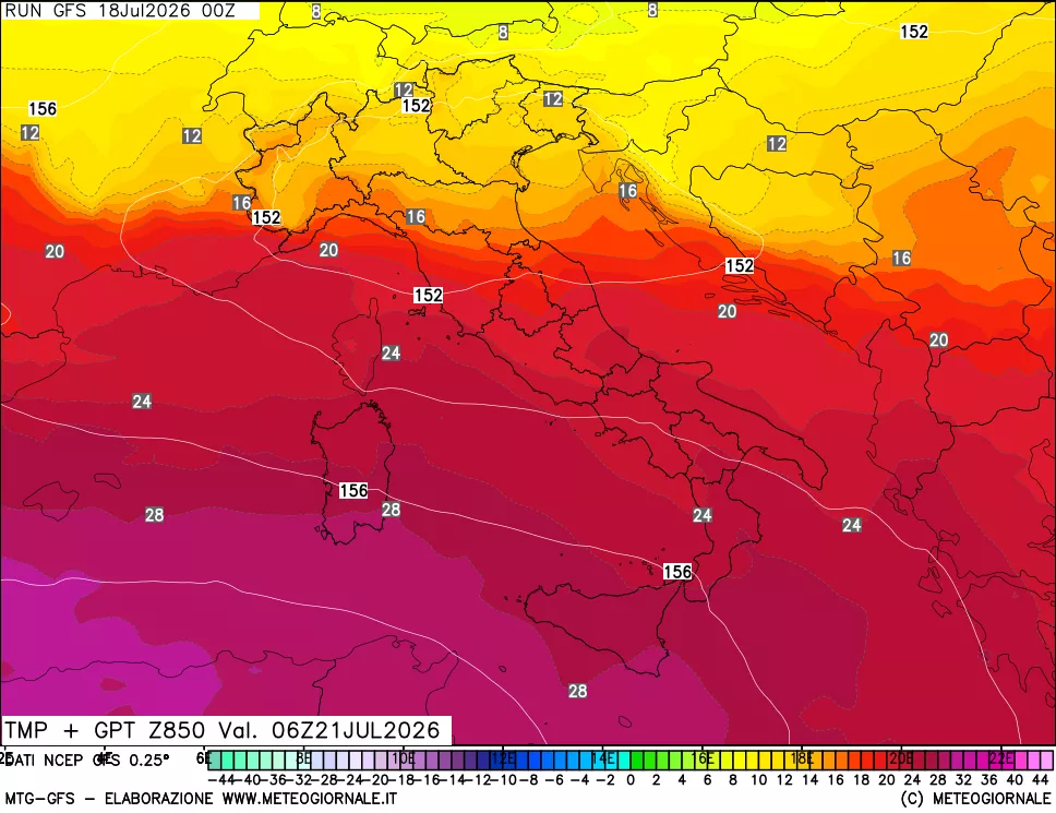 mappa 850 hPa Temp + GPT