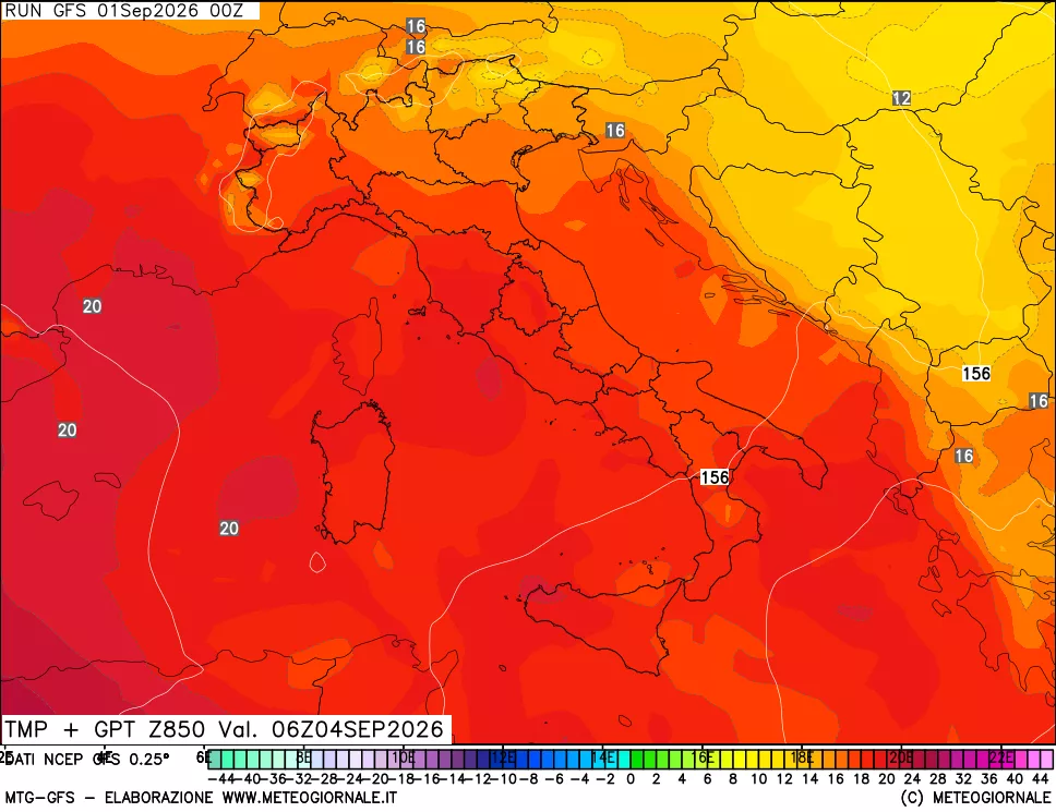 mappa 850 hPa Temp + GPT