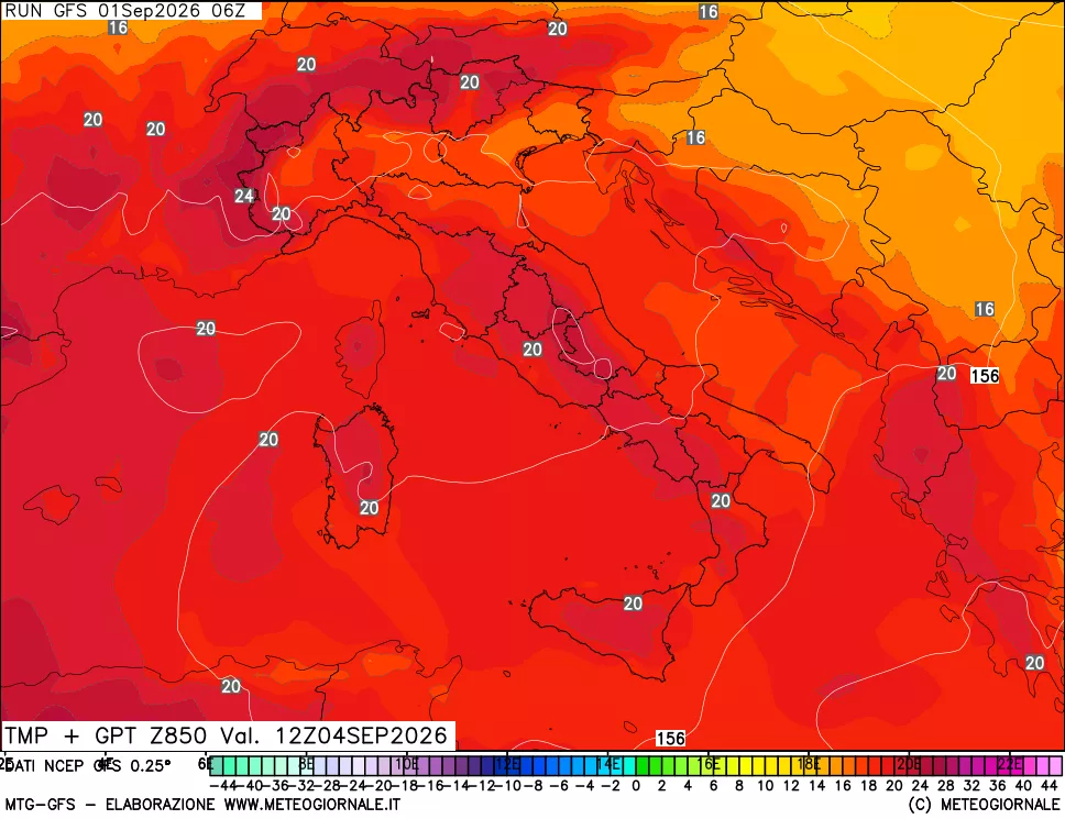 mappa 850 hPa Temp + GPT