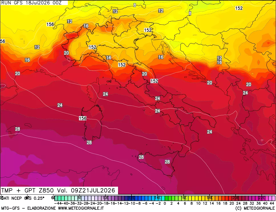 mappa 850 hPa Temp + GPT