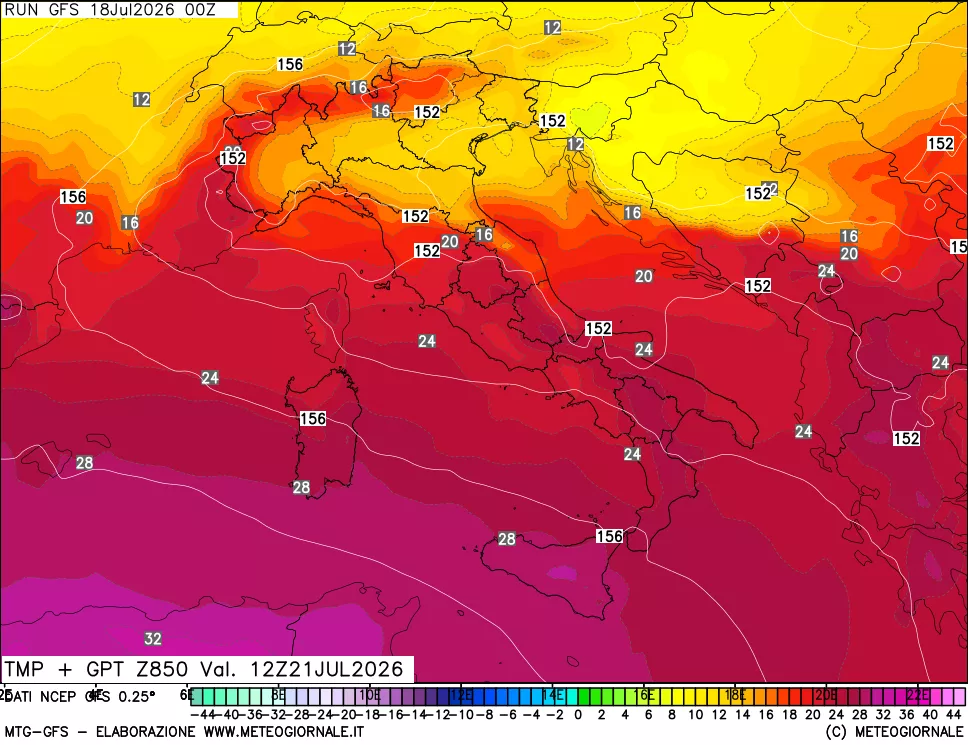 mappa 850 hPa Temp + GPT