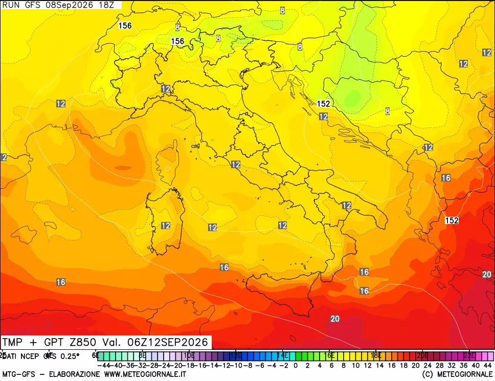 mappa 850 hPa Temp + GPT