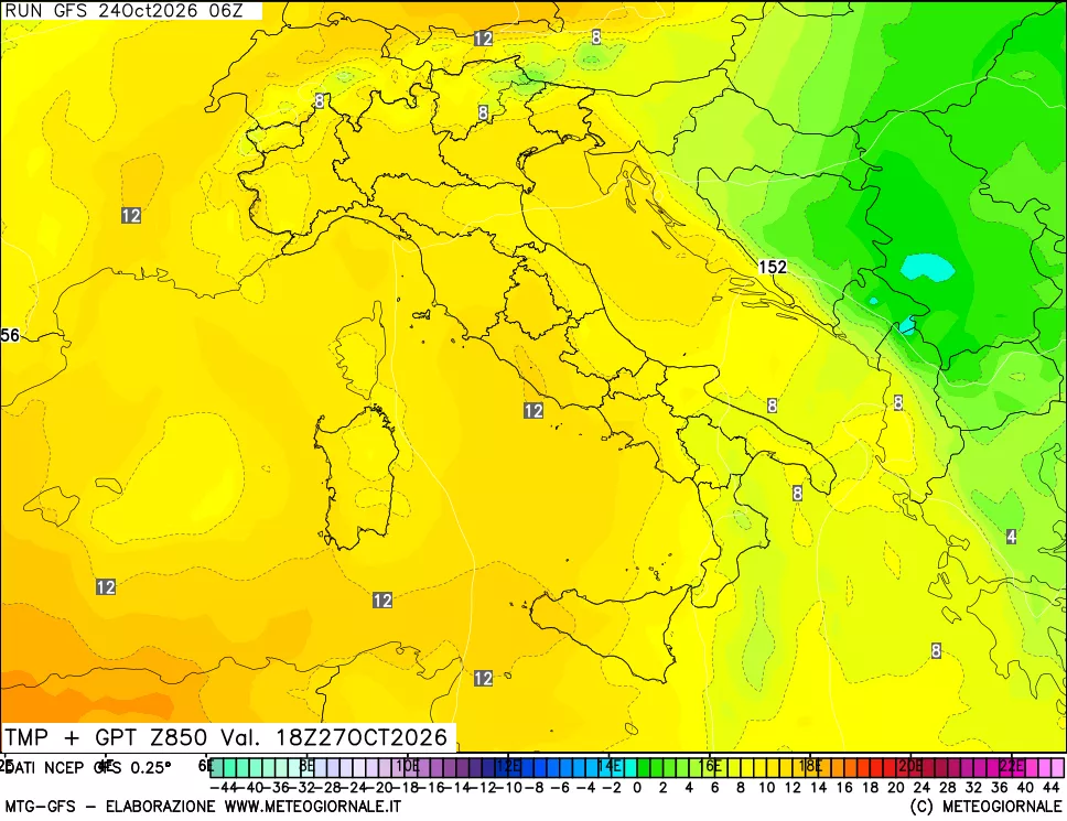 mappa 850 hPa Temp + GPT