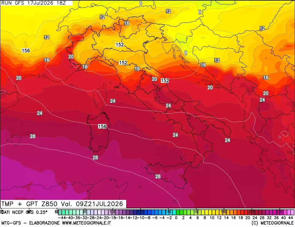 mappa 850 hPa Temp + GPT