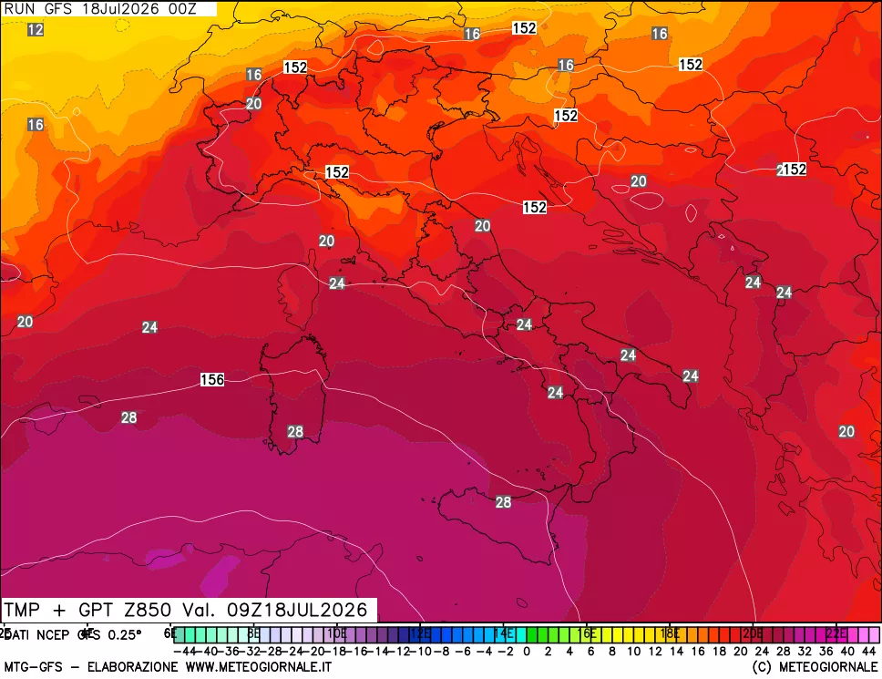 mappa 850 hPa Temp + GPT