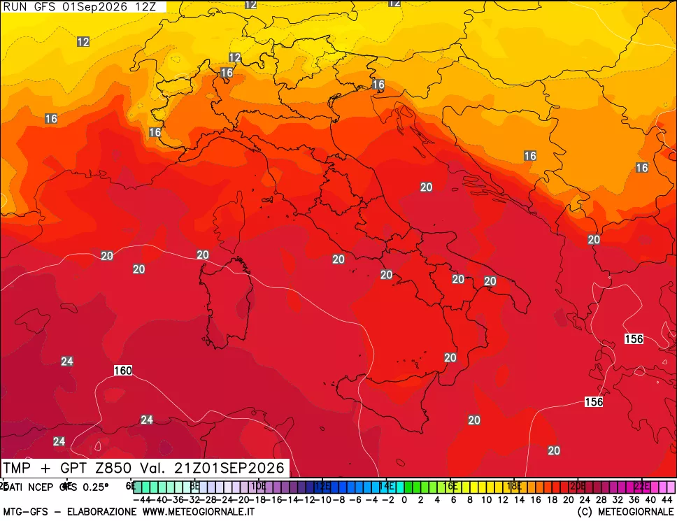 mappa 850 hPa Temp + GPT