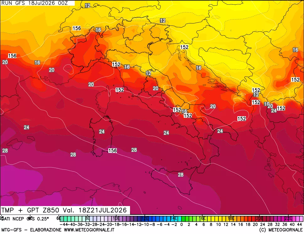 mappa 850 hPa Temp + GPT