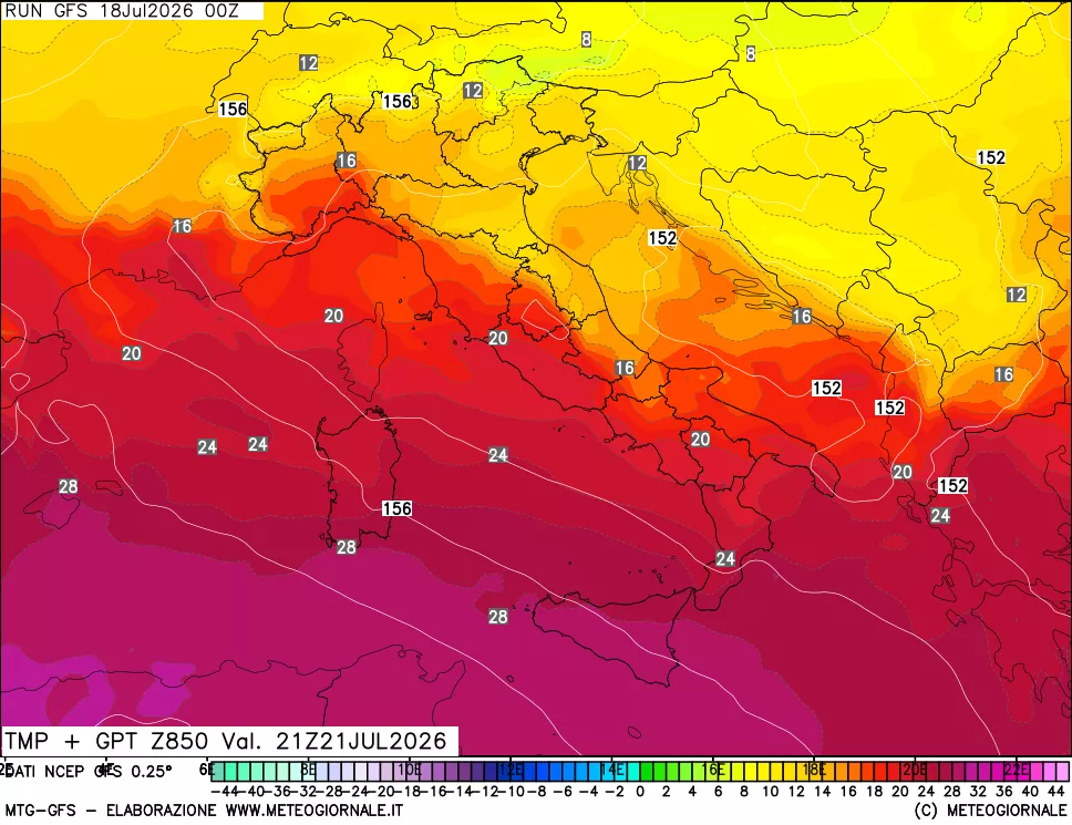 mappa 850 hPa Temp + GPT