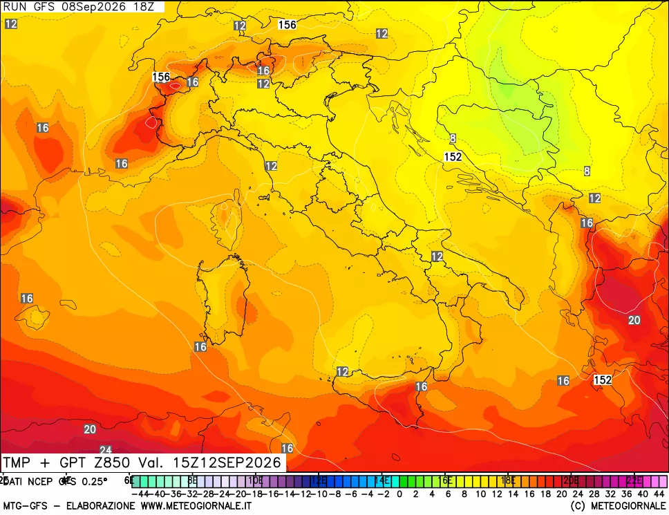 mappa 850 hPa Temp + GPT