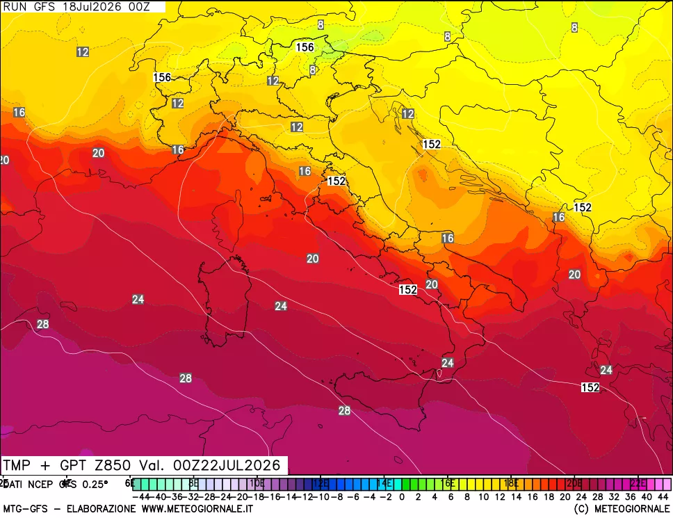 mappa 850 hPa Temp + GPT