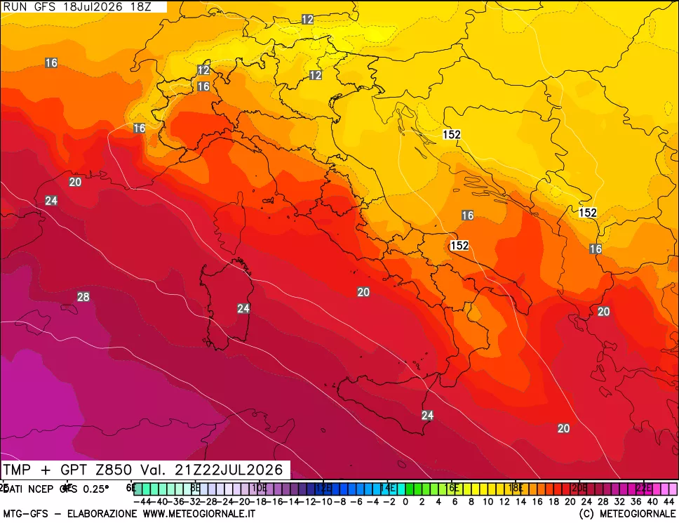mappa 850 hPa Temp + GPT
