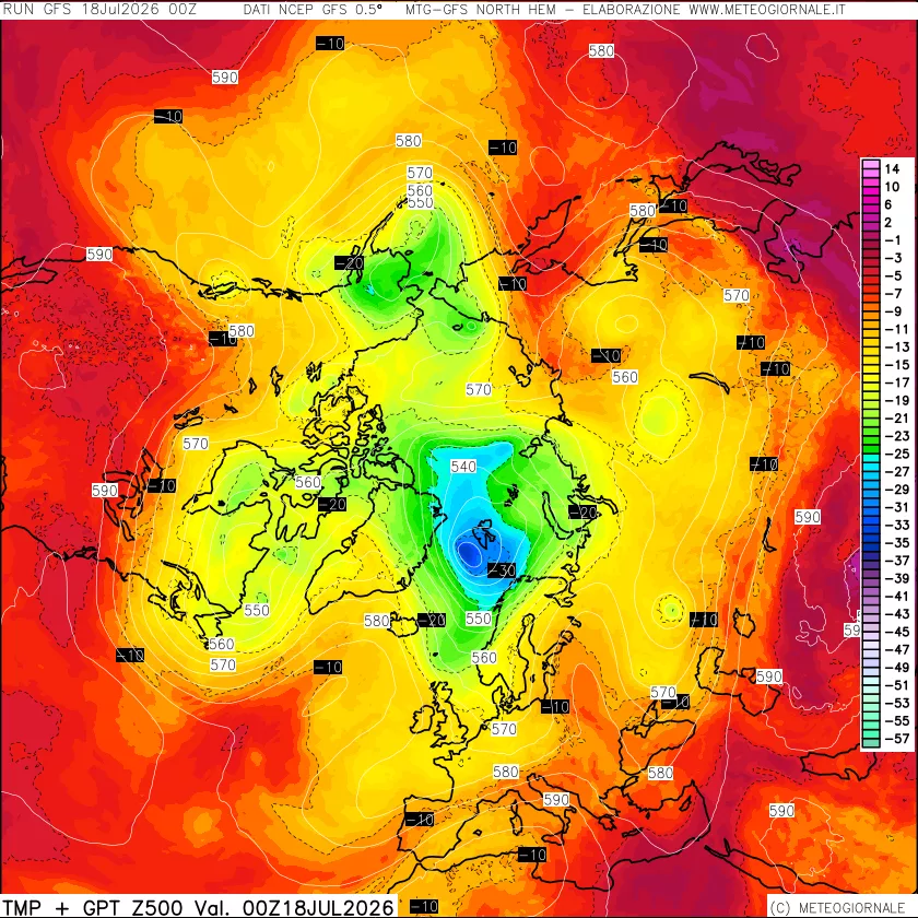 mappa Temperatura e Geopotenziali a 500 hPa