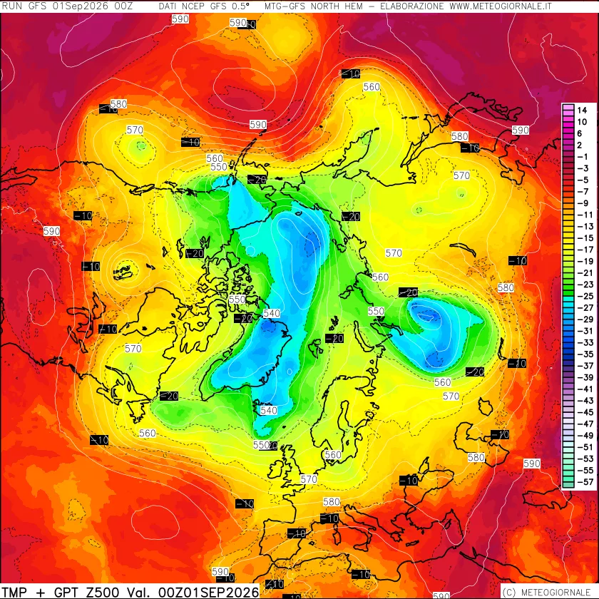 mappa Temperatura e Geopotenziali a 500 hPa