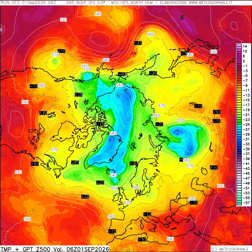 mappa Temperatura e Geopotenziali a 500 hPa