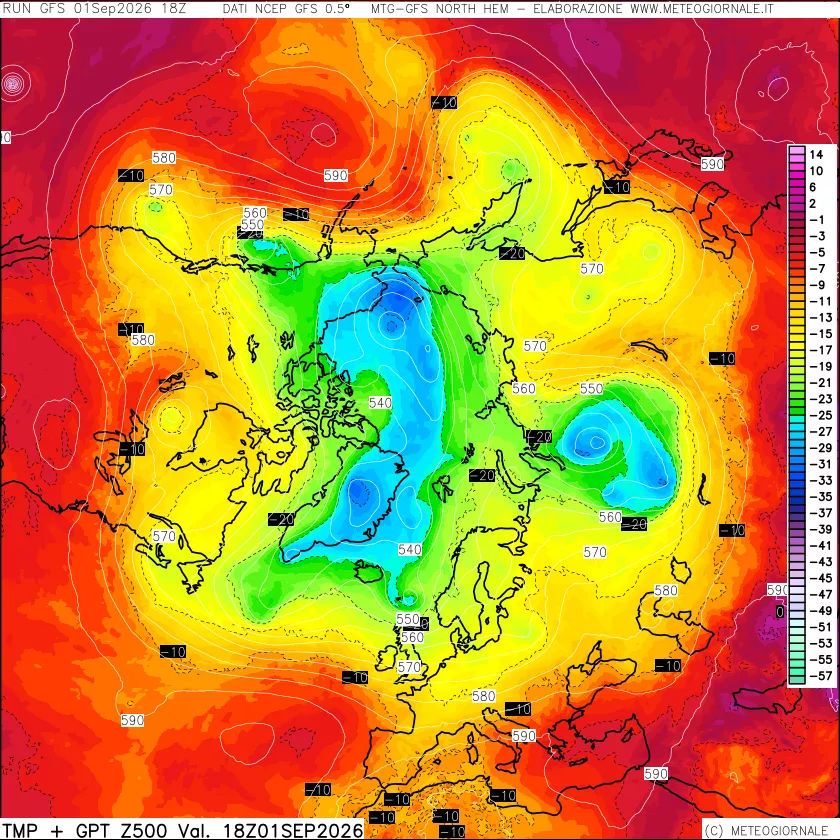 mappa Temperatura e Geopotenziali a 500 hPa