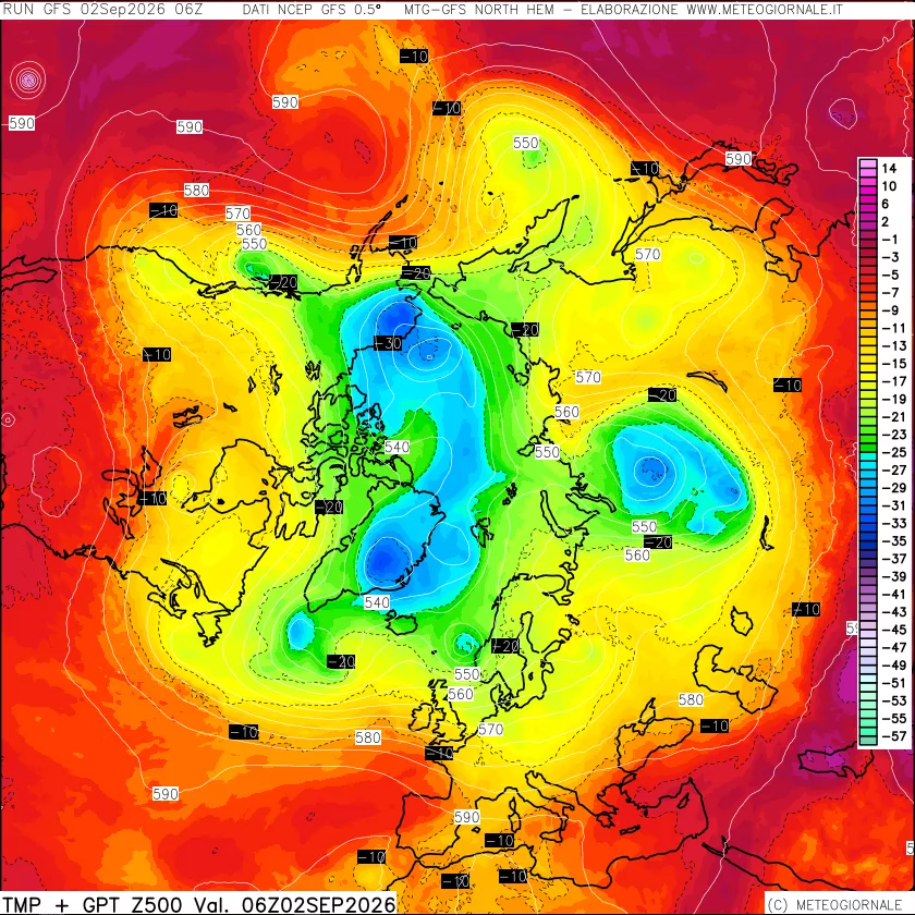mappa Temperatura e Geopotenziali a 500 hPa