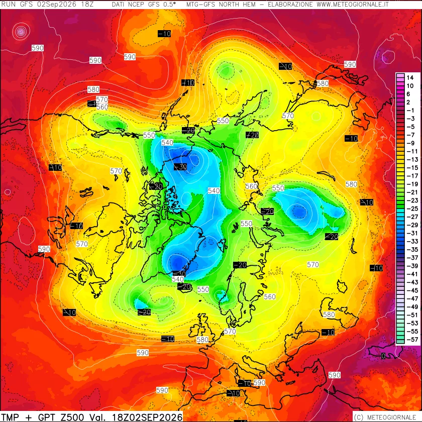 mappa Temperatura e Geopotenziali a 500 hPa