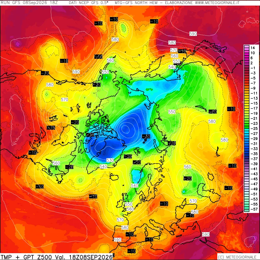 mappa Temperatura e Geopotenziali a 500 hPa
