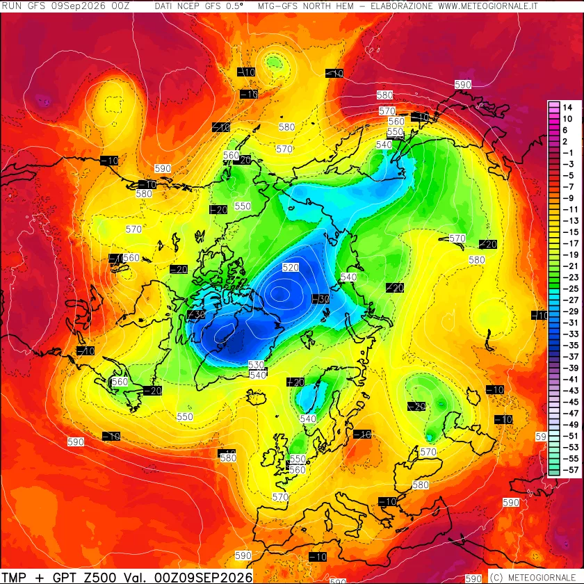 mappa Temperatura e Geopotenziali a 500 hPa