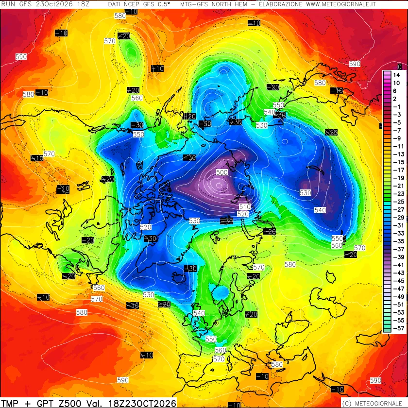 mappa Temperatura e Geopotenziali a 500 hPa