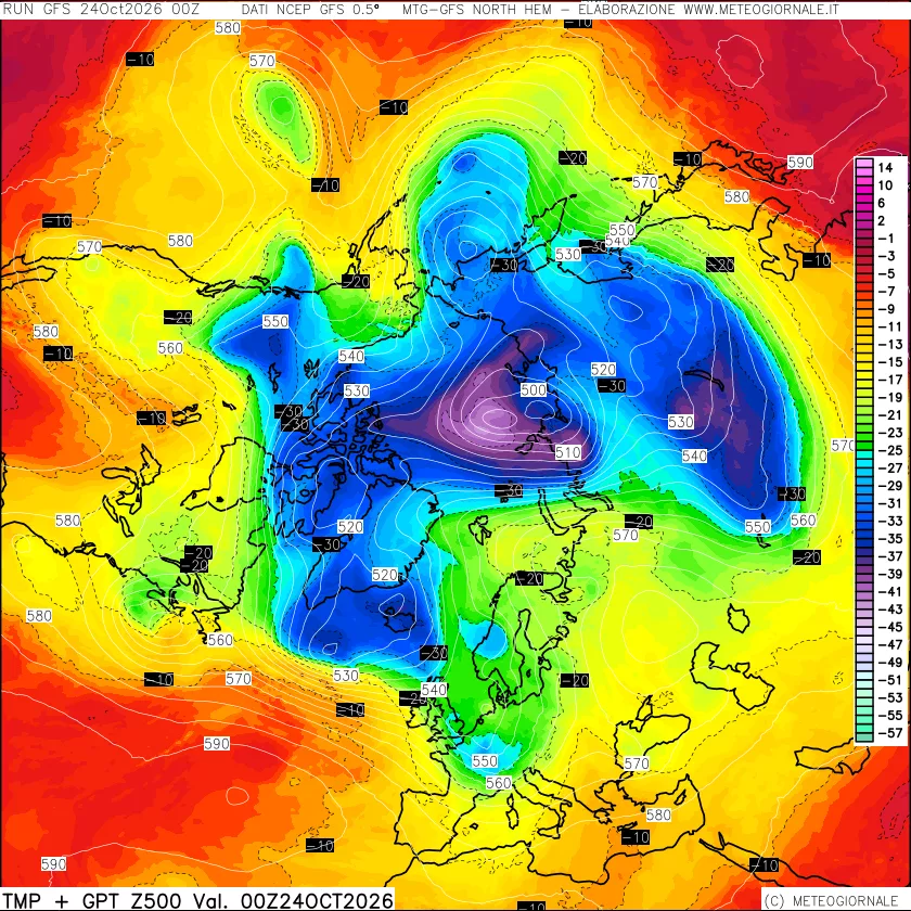 mappa Temperatura e Geopotenziali a 500 hPa