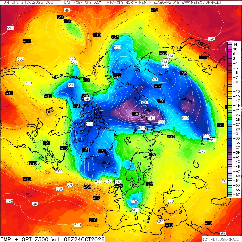 mappa Temperatura e Geopotenziali a 500 hPa