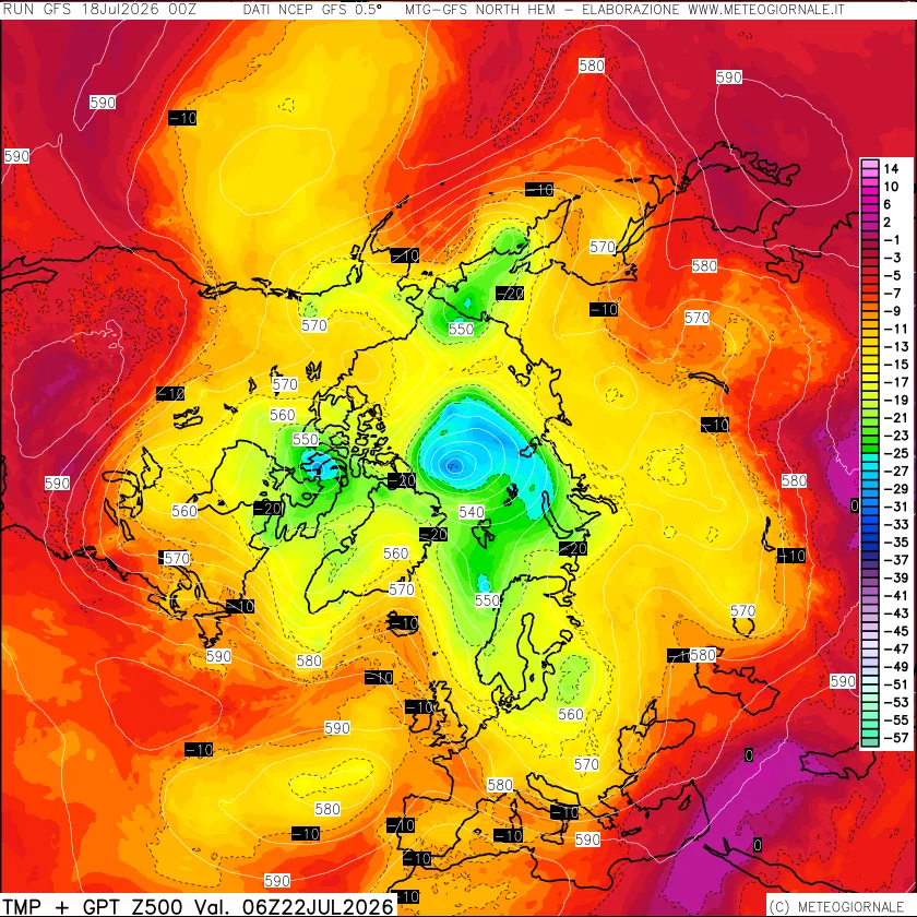 mappa Temperatura e Geopotenziali a 500 hPa