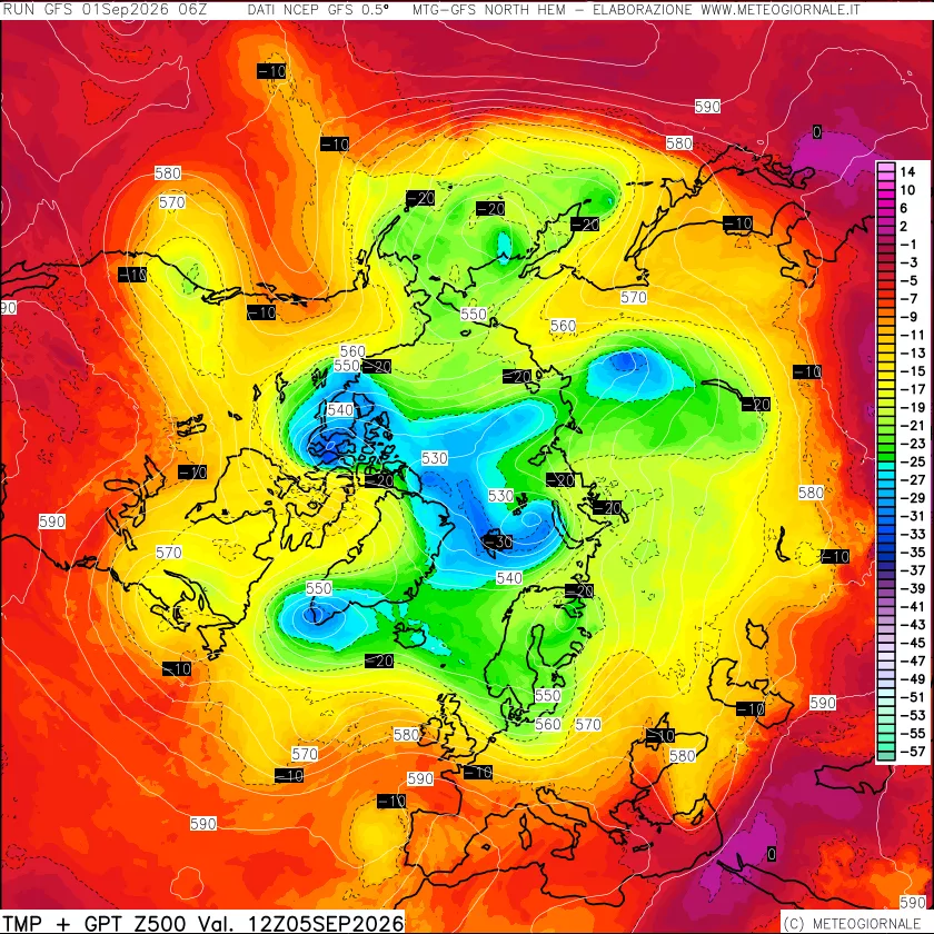 mappa Temperatura e Geopotenziali a 500 hPa