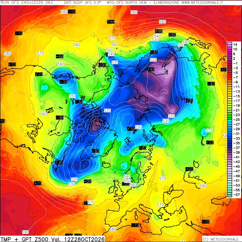 mappa Temperatura e Geopotenziali a 500 hPa