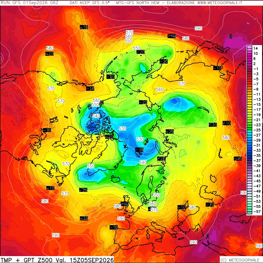 mappa Temperatura e Geopotenziali a 500 hPa