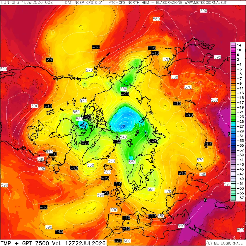 mappa Temperatura e Geopotenziali a 500 hPa
