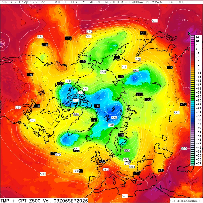 mappa Temperatura e Geopotenziali a 500 hPa