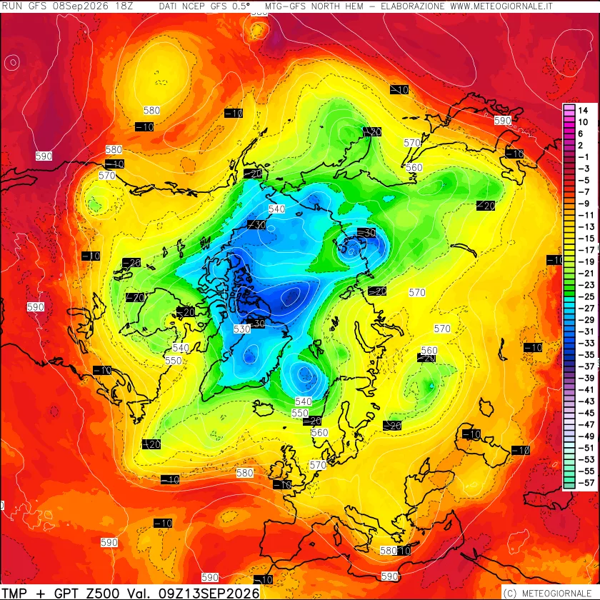mappa Temperatura e Geopotenziali a 500 hPa