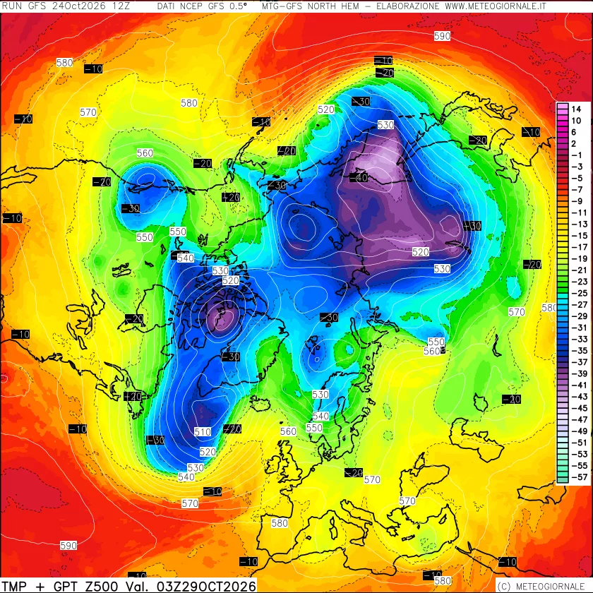 mappa Temperatura e Geopotenziali a 500 hPa