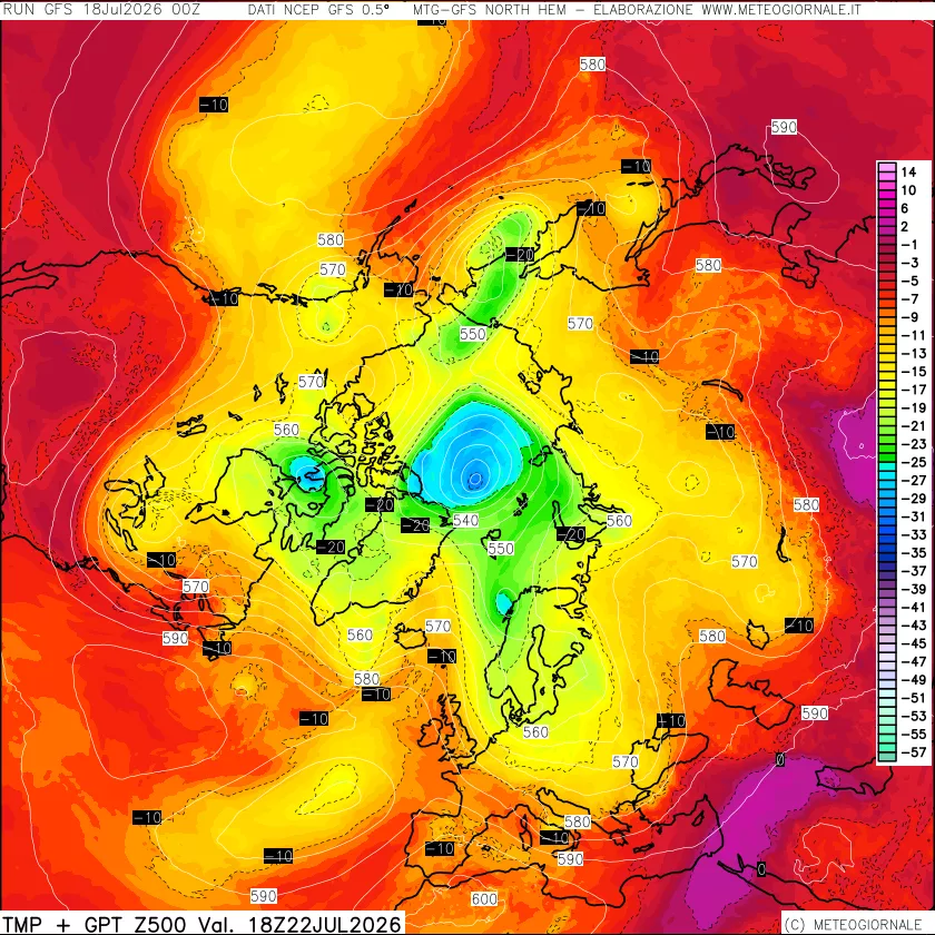 mappa Temperatura e Geopotenziali a 500 hPa