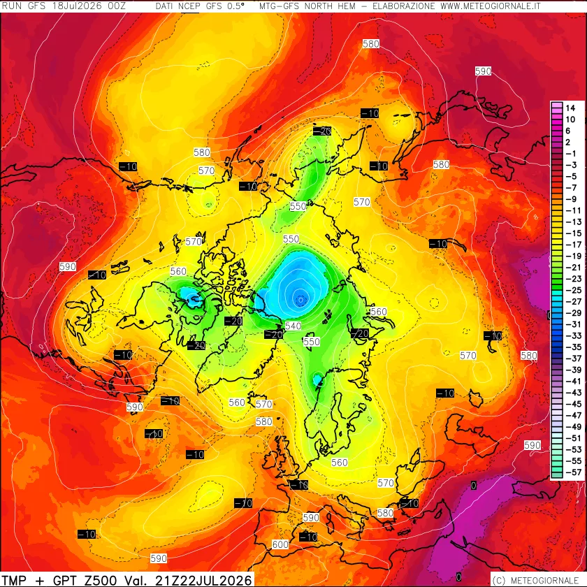 mappa Temperatura e Geopotenziali a 500 hPa