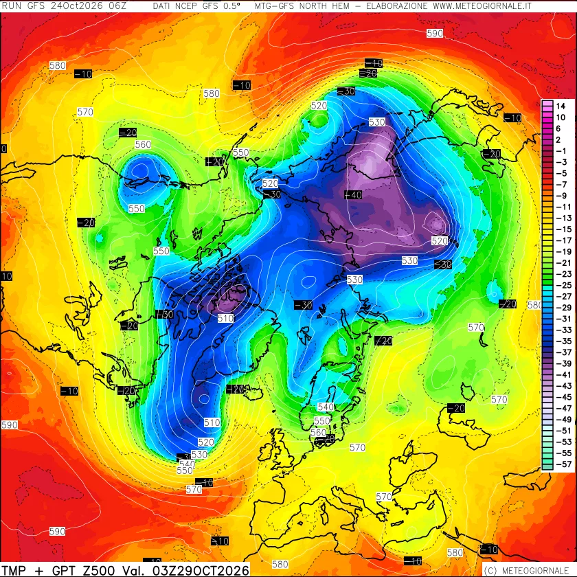 mappa Temperatura e Geopotenziali a 500 hPa