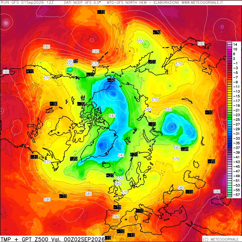 mappa Temperatura e Geopotenziali a 500 hPa