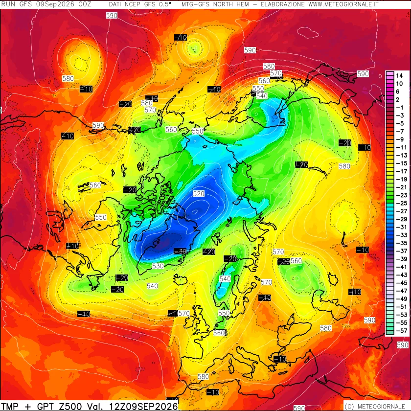 mappa Temperatura e Geopotenziali a 500 hPa