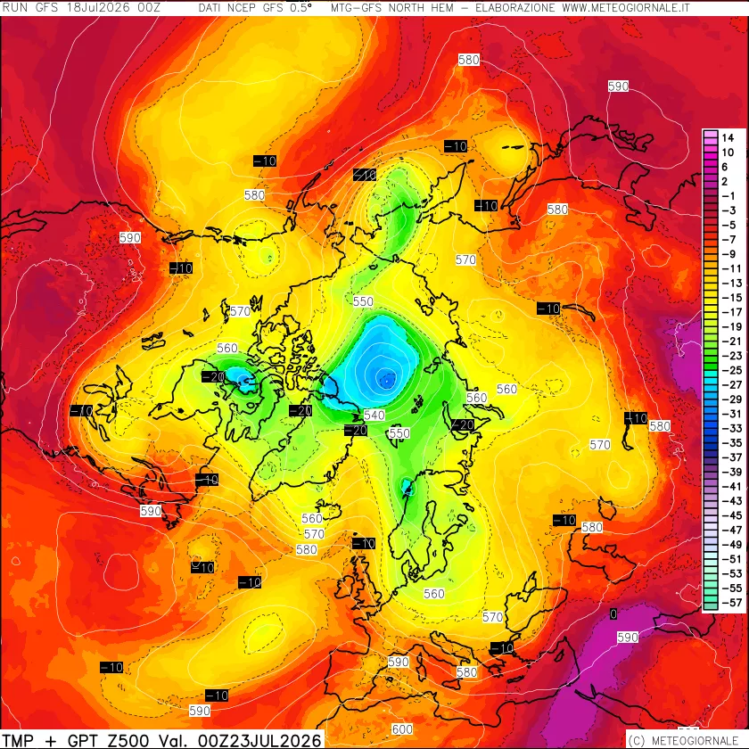 mappa Temperatura e Geopotenziali a 500 hPa