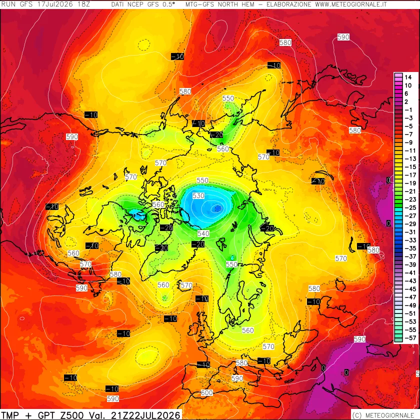 mappa Temperatura e Geopotenziali a 500 hPa