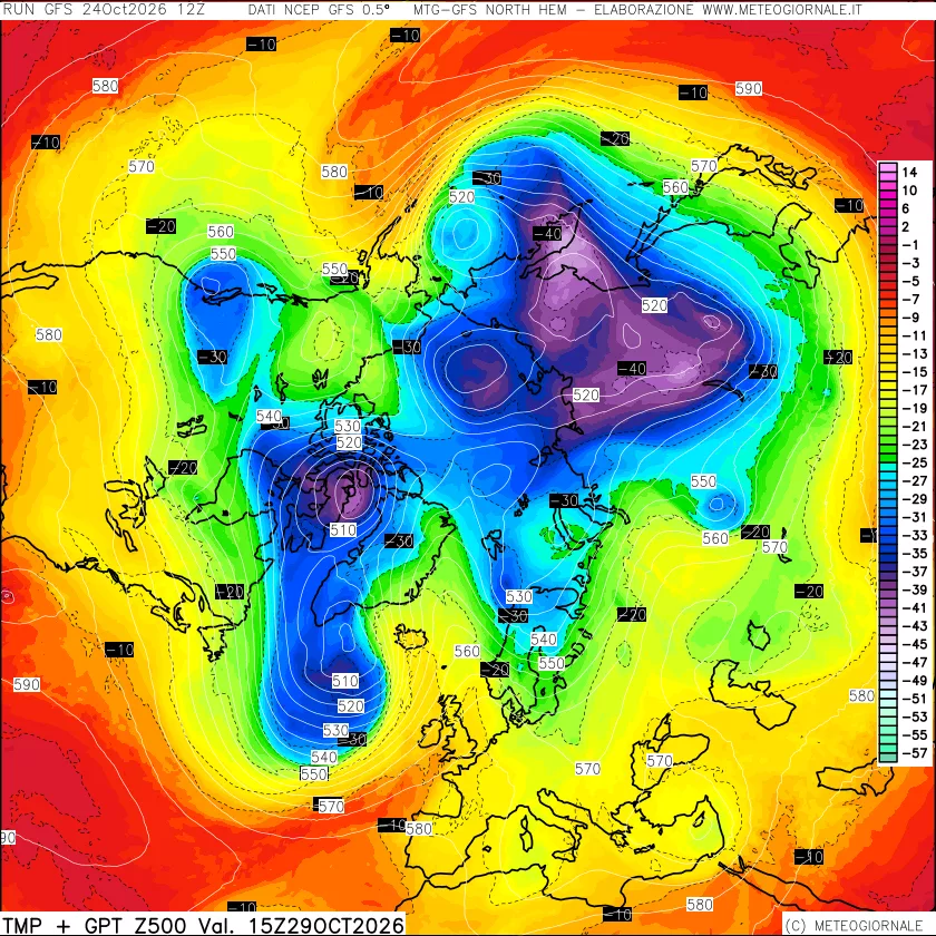 mappa Temperatura e Geopotenziali a 500 hPa
