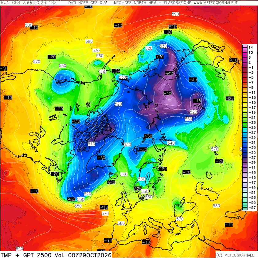 mappa Temperatura e Geopotenziali a 500 hPa