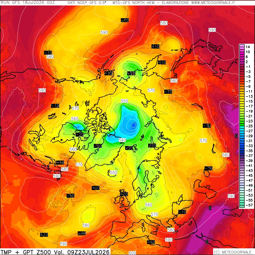 mappa Temperatura e Geopotenziali a 500 hPa