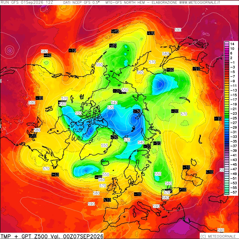 mappa Temperatura e Geopotenziali a 500 hPa