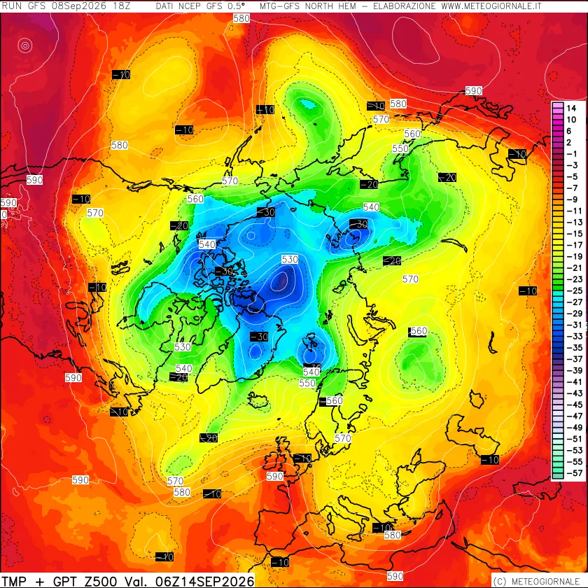 mappa Temperatura e Geopotenziali a 500 hPa