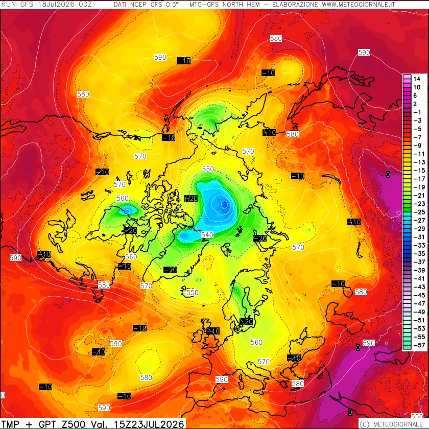 mappa Temperatura e Geopotenziali a 500 hPa