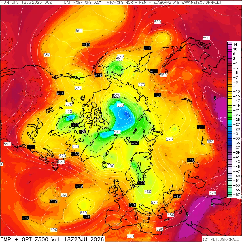 mappa Temperatura e Geopotenziali a 500 hPa